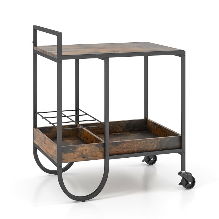 Finihen Rolling Cart, Kitchen Island Cart, Rolling Buffet Serving Cart with Removable Metal Wire Wine Rack, for Kitchen, Dining Room, Brown Finihen Rolling Cart, Kitchen Island Cart, Rolling Buffet Serving Cart with Removable Metal Wire Wine Rack, for Kitchen, Dining Room, Brown