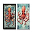 thumbnail image 2 of Designart "Retro Stamp Red Octopus Portrait I" Animals Octopus Wall Art Set Of 2 - Children's Art Red Wall Decor Set Of 2, 2 of 6