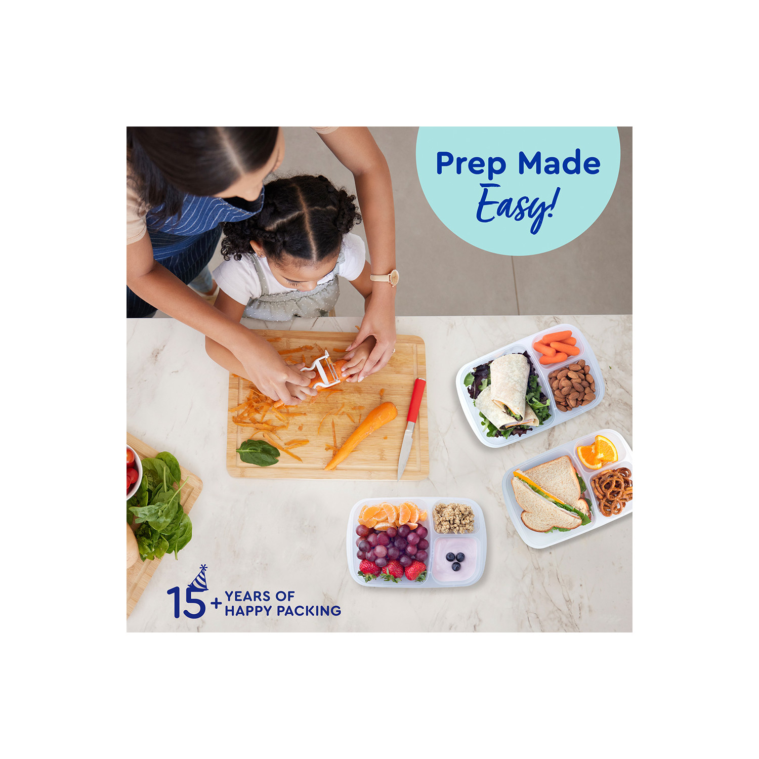 EasyLunchboxes - Original Stackable Lunch Boxes - Reusable 3-Compartment Food Containers for Kids and Adults - Bento Lunch Box for Meal Prep, School, & Work - BPA Free, Set of 10 (Classic)