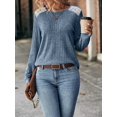 thumbnail image 3 of Womens Casual Crew Neck Shirt Lace Patchwork Blouses Pullover Sweaters Solid Color Long Sleeve Tunic Tops Blue S, 3 of 5