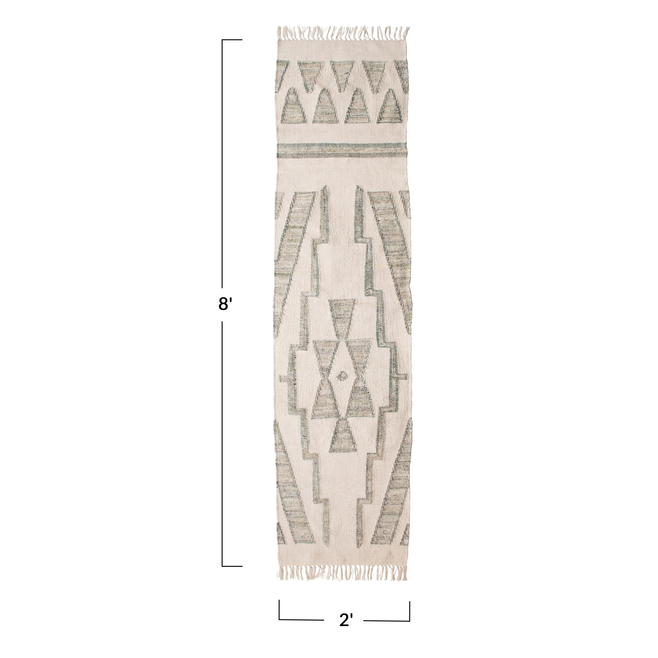 Creative Co-Op Creative Co-Op Hand Woven Cotton and Wool Kilim Floor Rug with Fringe, Green and Cream
