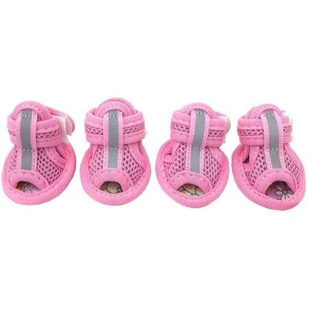 4Pcs Rubber Sole Mesh Cotton Breathable Anti-Skid Pet Shoes Dog Puppy Sandals Pink 3#