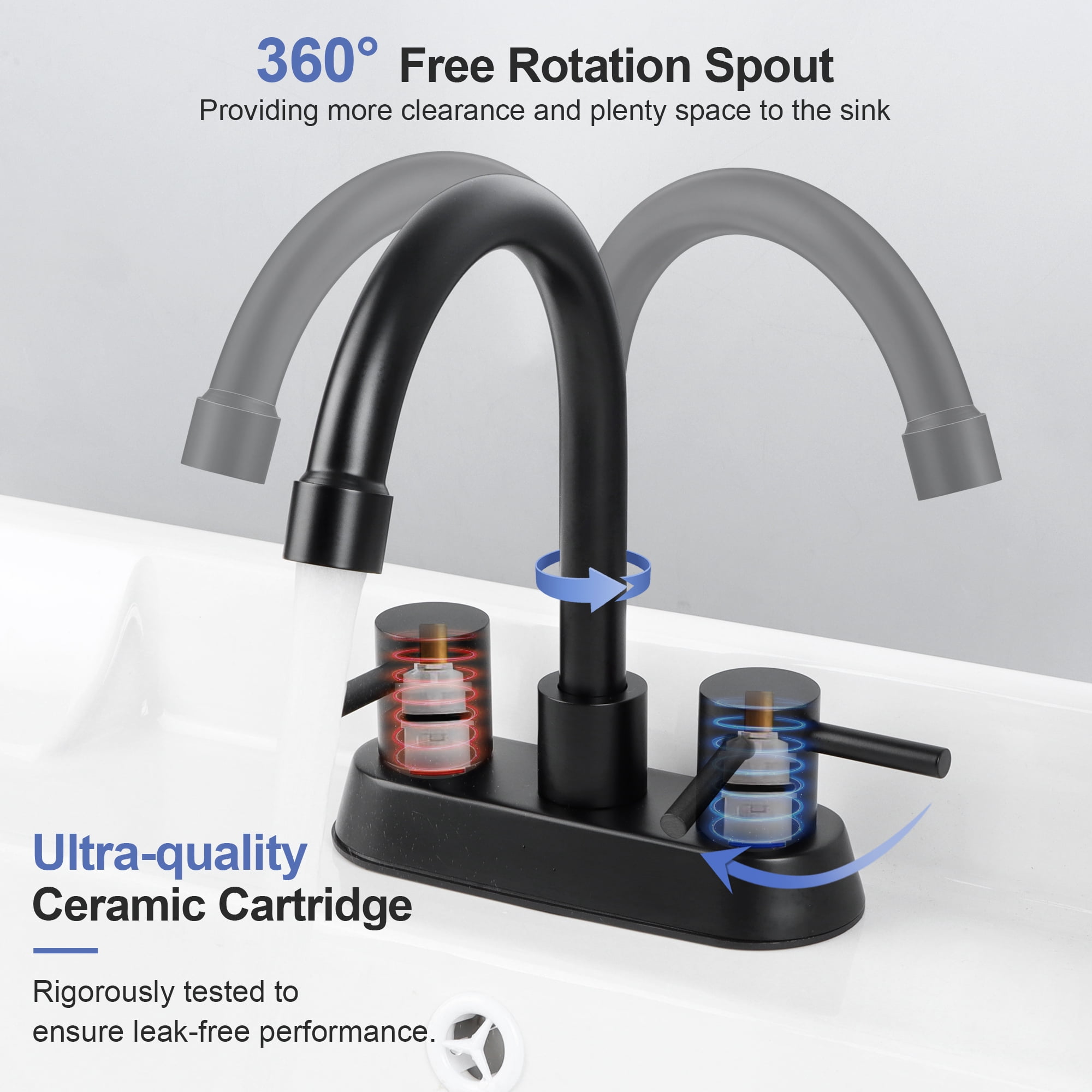 Coliware Black Bathroom Faucet, Stainless Steel 2-Handle Bathroom Sink Faucet with Pop-Up Drain 2 Water Supply Hoses for 3 Hole, Bathroom Centerset Basin Faucet for Vanity RV