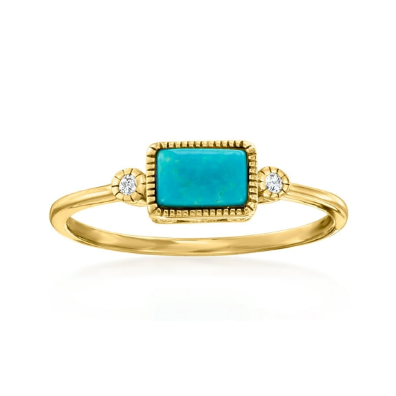 Pure Collection by Ross-Simons Turquoise and Diamond-Accented Ring in 14kt Yellow Gold, Women's, Adult