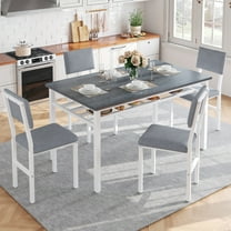 PAPROOS 5 Piece Dining Table Set, New Upgraded Dining Room Set with Wooden Table Top and Velvet Fabric Upholstery Chairs, Modern Dinette Sets for 4, Kitchen Table and Chairs Set, Blue Gray