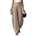 thumbnail image 2 of Holzkary Women's Linen Pants Barrel Balloon Pants with Wide Waistband Baggy Trousers Loose Pants Dress Pants Solid Color Slacks with Pockets Pull-On Pants High Waist Trousers Business Casual Outfits, 2 of 9