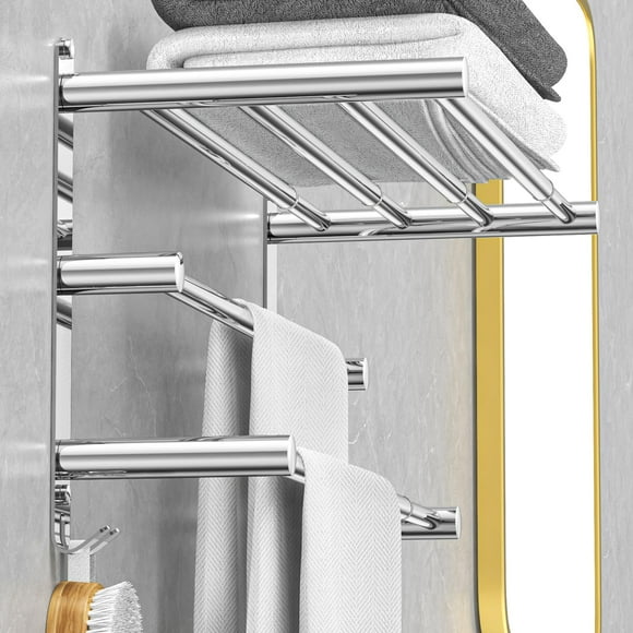 Caximsy Barra De Toalla Ajustable Para Montaje En Pared De Baño Toallero De Ducha Adhesivo De 17-30,7 Pulgadas Toalleros De Baño De Acero Inoxidable Para Inodoro Cocina Colgador De Toalla Doble (Toall