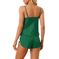thumbnail image 3 of Conjuntos de pijamas de satén para mujeres INSPIRE CHIC, top de tirantes con pantalones cortos, 2 piezas, ropa de dormir, conjunto de pijama de seda, L Verde Oscuro, 3 of 5