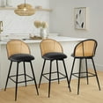 thumbnail image 2 of ANMINY Swivel Rattan Bar Stools, 29" Counter Height Set of 2, Upholstered Chairs Barstools with Full Back and Metal Legs Modern PU Fabric Seat for Kitchen Island, 2 of 11