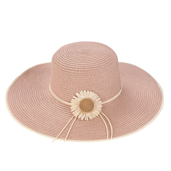 Clossjun Solid Straw Wide-Brim hat with Daisy Decor, UV-Protective, Lightweight for Trips.