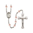 thumbnail image 1 of St. Elizabeth of Hungary Silver-Plated Rosary 6mm October Pink Fire Polished Beads Crucifix Size 1 5/8 x 1 medal charm, 1 of 1