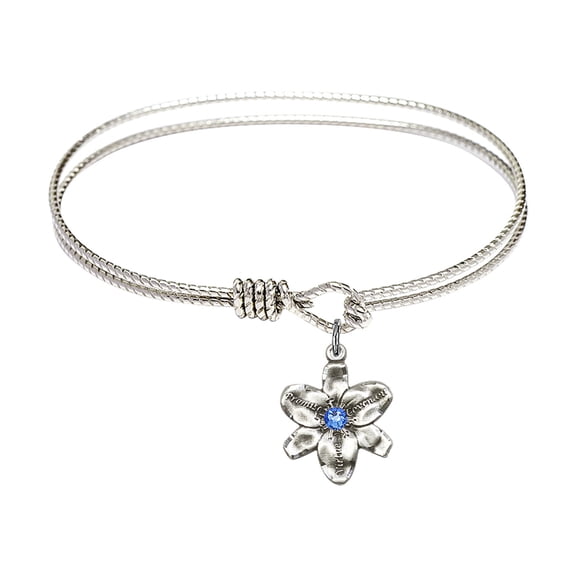 6 1/4 inch Oval Eye Hook Bangle Bracelet w/ Chastity medal charm w/ September Blue Swarovski Crystal