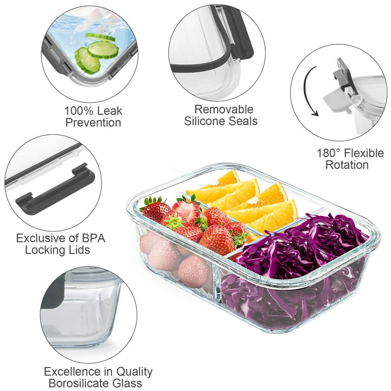 42-Piece Glass Food Storage Container Set - 21 Containers & Lids, BPA-Free, Leak Proof, Grey