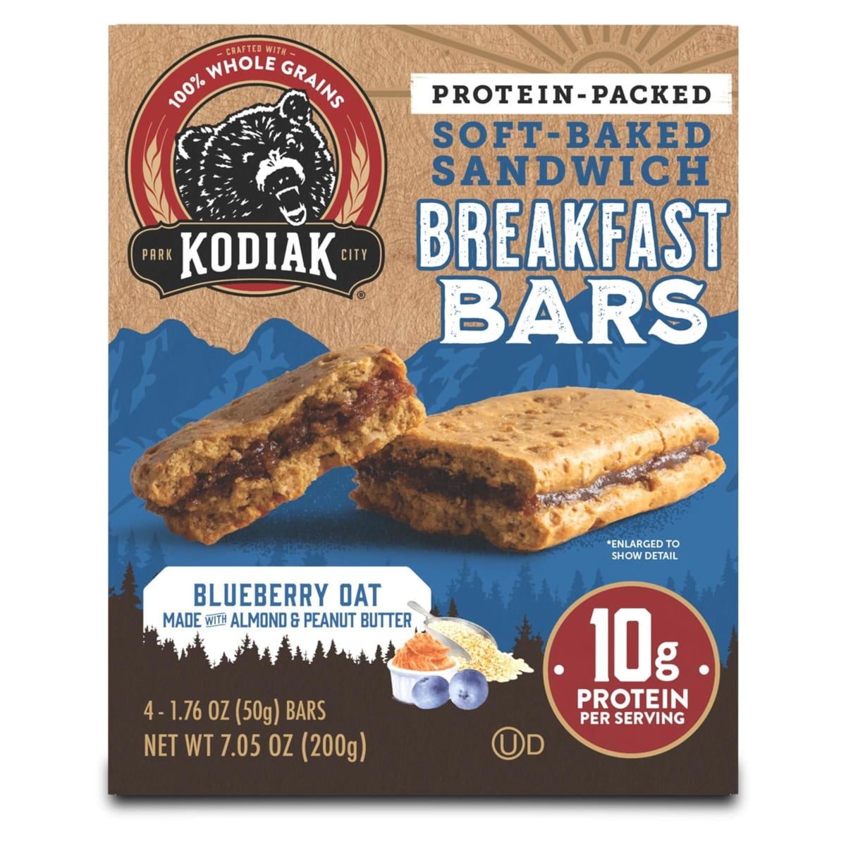 Kodiak Soft-Baked Blueberry Oat Sandwich Protein Breakfast Bars, 1.76 oz, 4 Count, Shelf-Stable