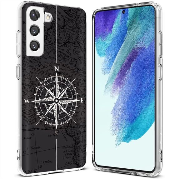 TalkingCase Slim Case Compatible for Samsung Galaxy S21 FE 5G (Fan Edition), Dark Map Compass Print, Lightweight, Flexible, Soft, USA