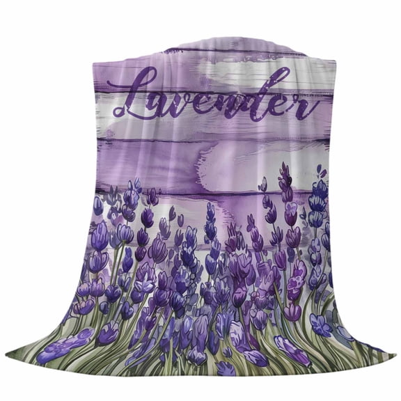 Purple Lavender Throw Flannel Blanket Country Watercolor Style Wood Board Super Soft Cozy Bed Blanket, Lightweight Plush Fuzzy Bed Throw for Bedroom Sofa Couch Living Room 50x80In,