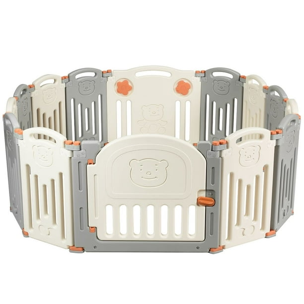 14 Panel Barrera de Seguridad Parque Infantil para Bebé de HDPE con Cerradura Base de Ventosa