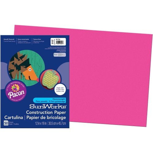 New SunWorks Construction Paper, 58lb, 12 x 18, Hot Pink, 50/Pack,Each