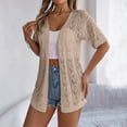 thumbnail image 2 of OIUUAK Button Front Kimono Cardigan,&nbsp;Short Sleeve Lightweight Summer Boho Oversized Open Front Knit Beach Cover Up Sweater for Women, Khaki, 2 of 9