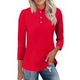 thumbnail image 2 of Women's Stand Collar 3/4 Sleeve Blouse Casual Basic Top All Season Fashion Trending Apparel, 2 of 6