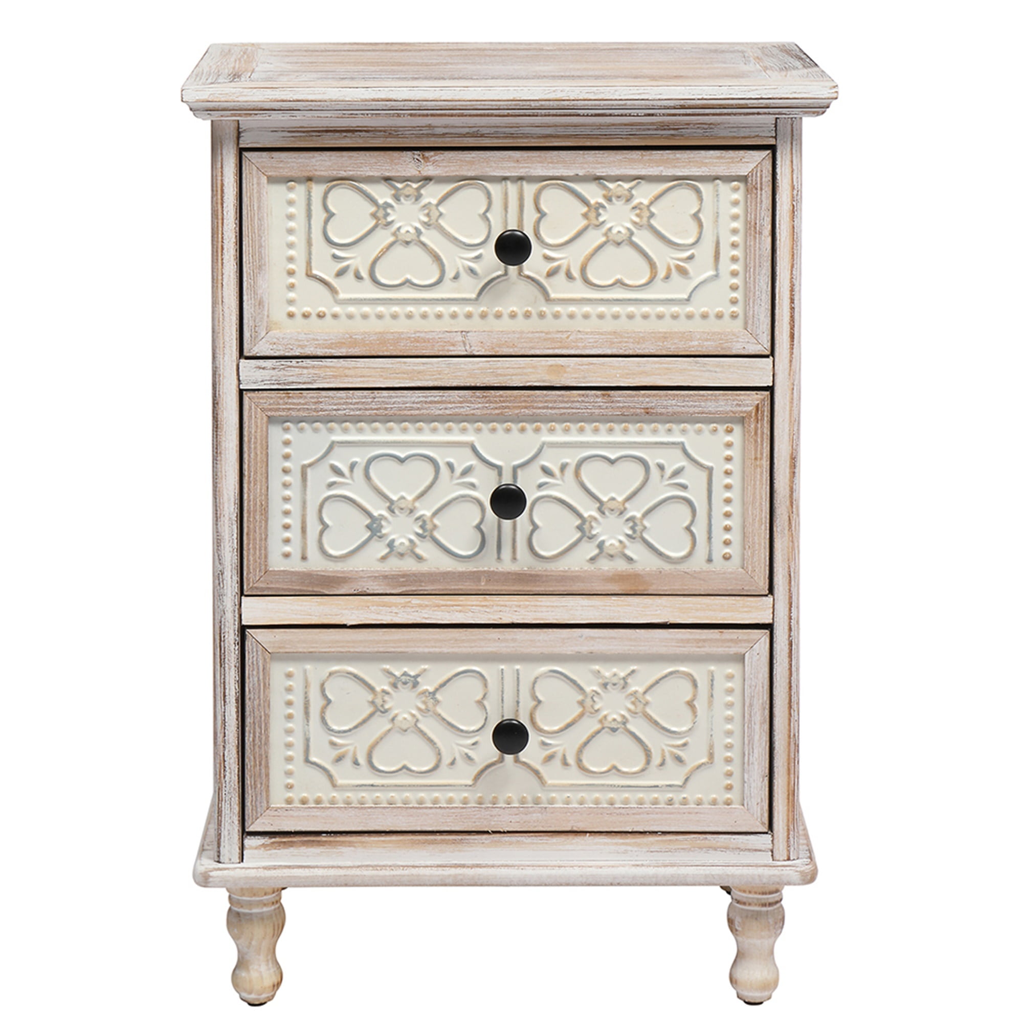 Kepooman 3 Drawer Nightstand, Durable Solid Wood and MDF Finish Fir Construction Decorative Storage Cabinet, Bedroom, Living Room, Entryway Washed White Finish Iron Carved Nightstand Kepooman 3 Drawer Nightstand, Durable Solid Wood and MDF Finish Fir Construction Decorative Storage Cabinet, Bedroom, Living Room, Entryway Washed White Finish Iron Carved Nightstand