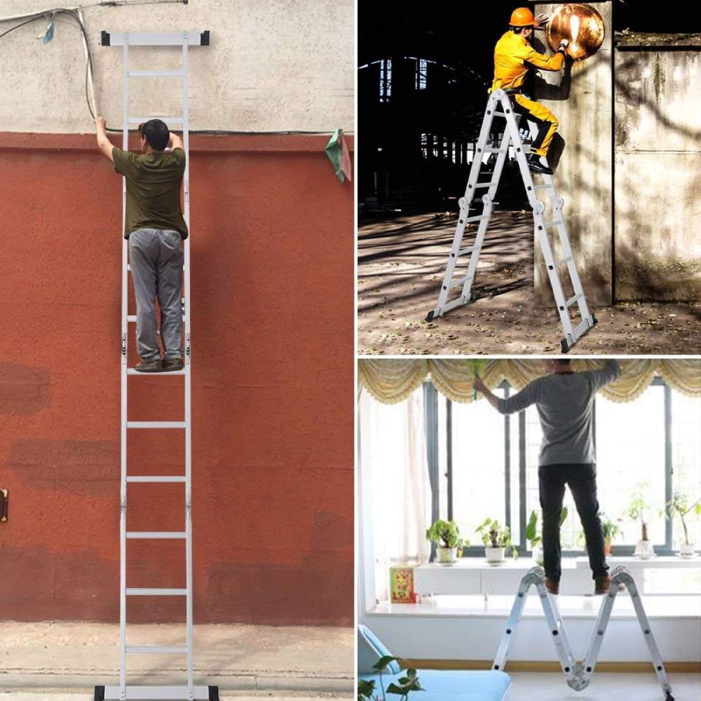 Ktaxon 12.5ft 7 in 1 Multi-Purpose Scaffold Ladder, Heavy Duty Folding Aluminium Extension Ladder, EN 131 Standard, 330lbs Capacity