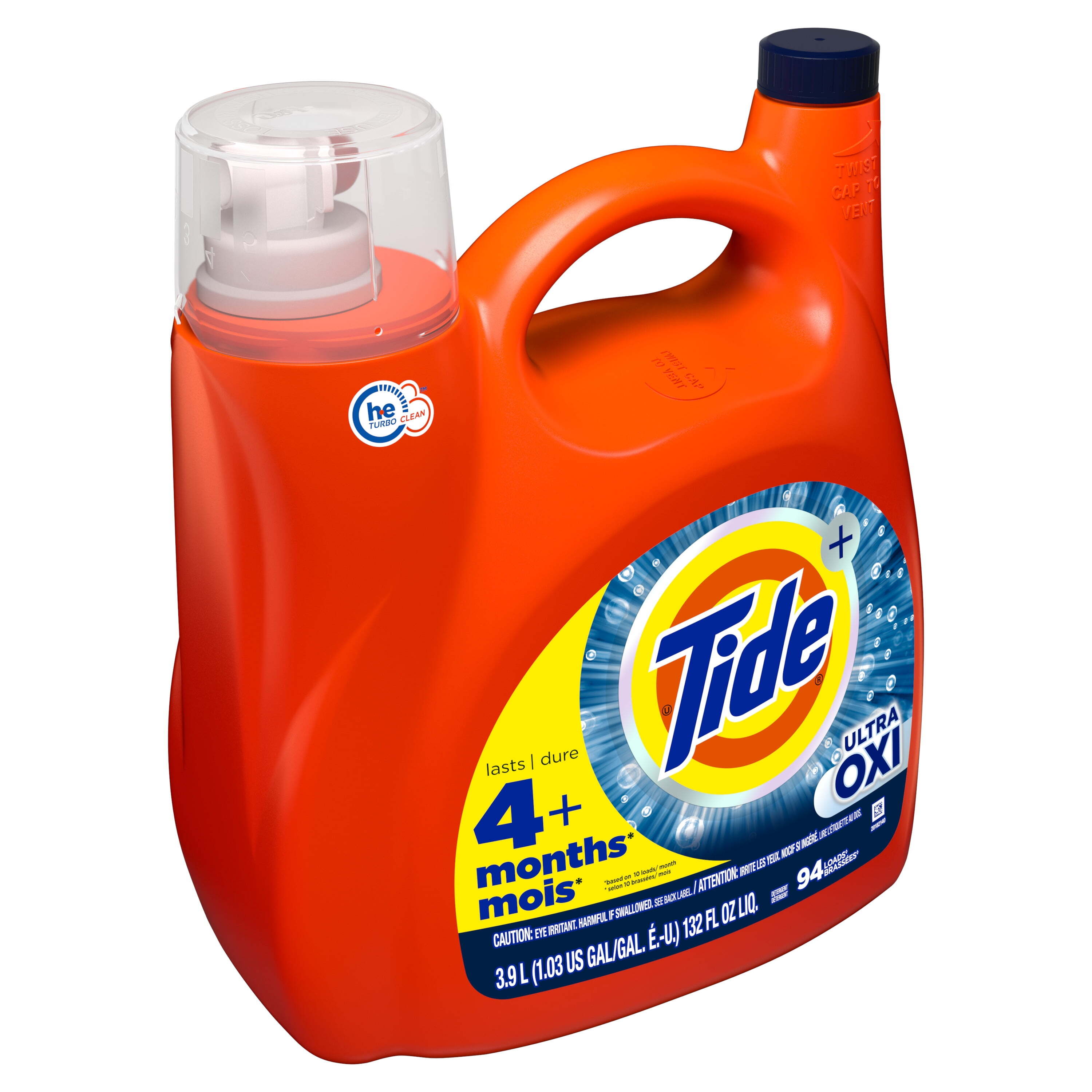 Tide Ultra Oxi Liquid Laundry Detergent, HE Compatible, 132 fl oz, 94 Loads