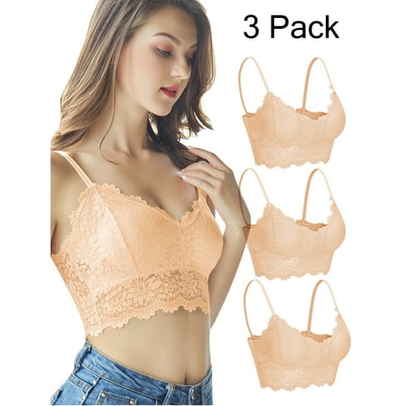 

SAYFUT Women s 3PCS Sexy Floral Lace Bras Removable Padded Bra Racerback Breathable Halter Bralette Bra Lingerie