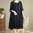 thumbnail image 6 of Edvintorg Plus Size Womens Dresses Fashion Solid Color Round Neck Short Sleeve Cotton And Linen Dress Women Beach Fashion Casual Loose Summer Dress, 6 of 7