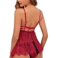 thumbnail image 2 of Conjunto de lencería sexy para mujer VISgogo, sujetador de tirantes sin espalda con bordado de flores de encaje, falda elástica con perspectiva de malla VISgogo moda, 2 of 2
