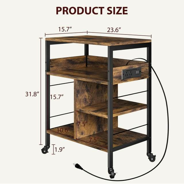 Cherish Support d'Imprimante à 4 Niveaux, Supports d'Imprimante pour la Maison avec Prises de Courant, Table d'Imprimante Mobile avec Grand Rangement, Roues Autoportantes et Verrouillables, Chariot Industriel pour Bureau à Domicile