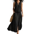 thumbnail image 3 of Summer Skirt Sets Women 2 Piece Outfits Sleeveless Top Elastic Waist Maxi Dress Sets with Pockets Black XL, 3 of 6