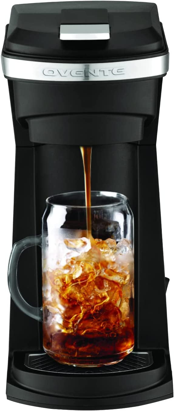 OVENTE Single Serve Coffee Maker with One-Touch Control and Reusable Filter, Instant Brewing Machine for Ground Coffee or Capsule, 14 Oz One Cup Coffee Brewer Ideal for Home or Office, Black CMK42B