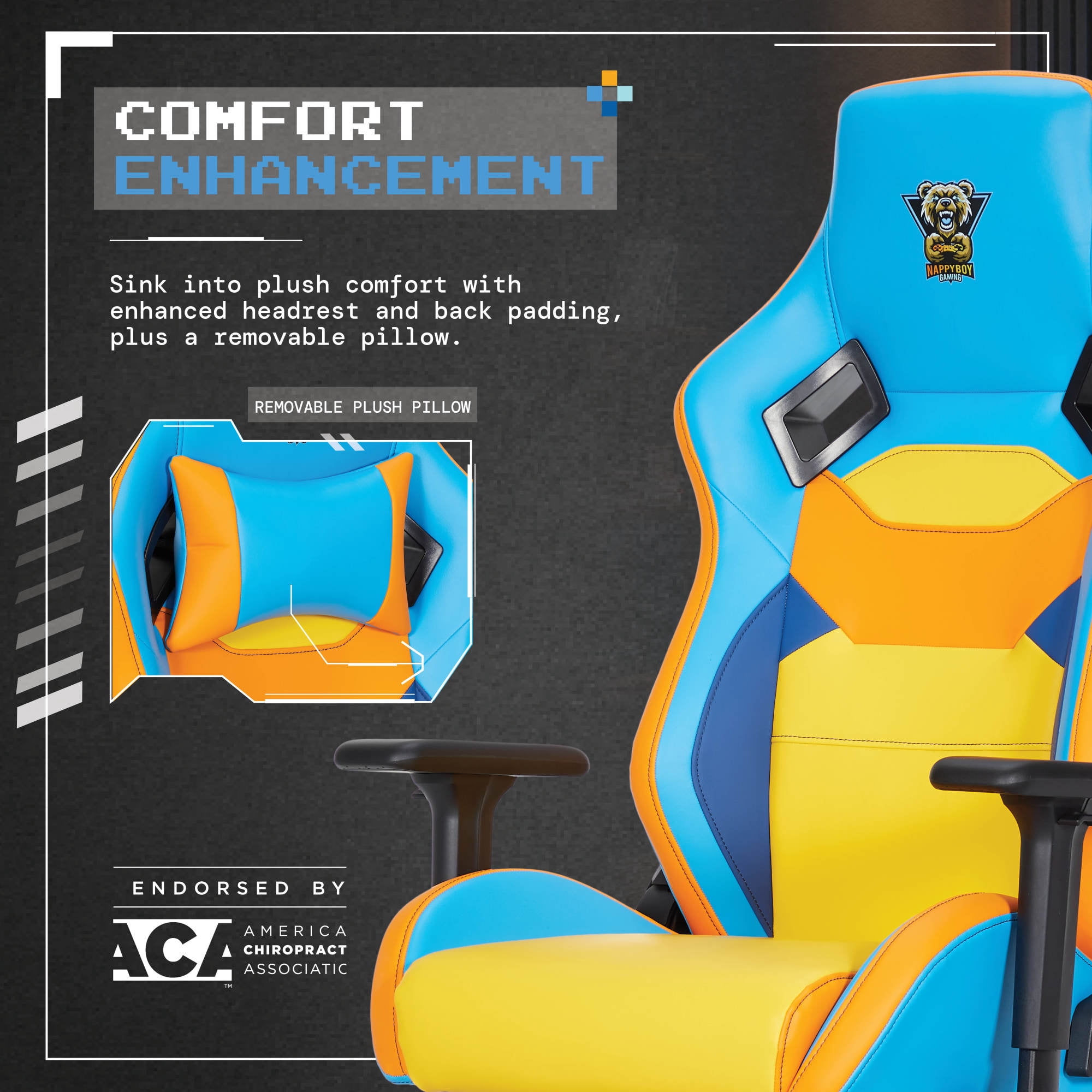 T-PAIN Presents Nappy Boy Gaming High-Performance Gaming Chair for Teens and Adults, Nova-Tech Faux Leather, Adjustable 3D Arms, Recline Control, Removable Headrest Pillow,300lb Capacity, Multi-Color