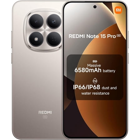 XIAOMI Redmi Note 15 Pro 5G Ai (Compatible with Tmobile Mint Tello & Global) (512GB + 12GB) NFC 6.83" 120Hz 200MP Pro AI Camera Model 25080RABDG Unlocked Dual Sim Liberado (Titanium)