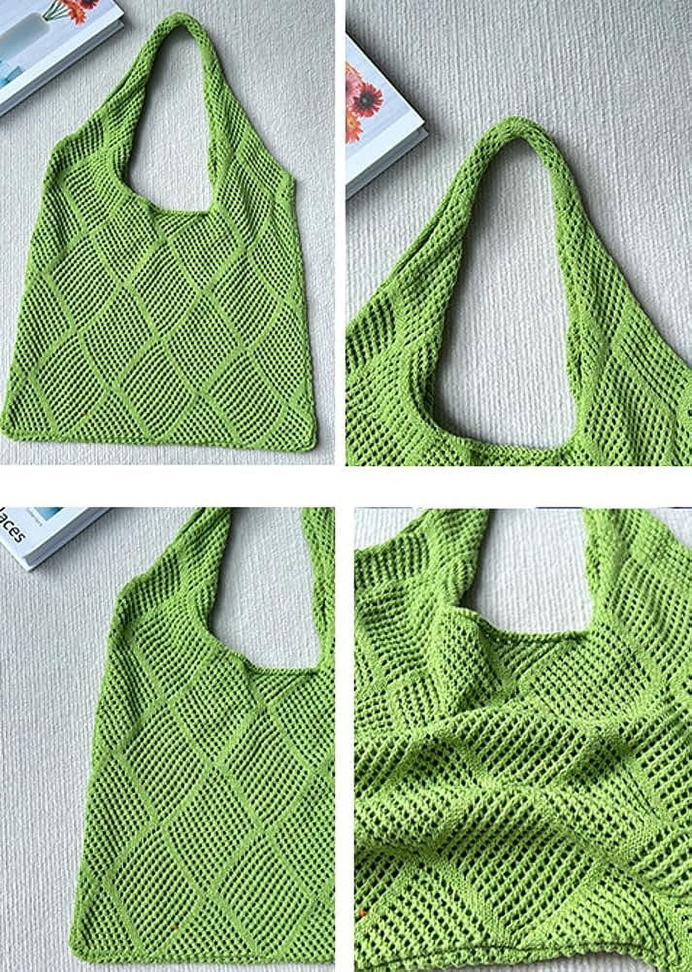 Kukuzhu Women Crochet Shoulder Bag Crochet Mesh Tote Bag Knit Hobo Bag Aesthetic Shoulder Handbag Woven Shopping Bags