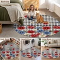 thumbnail image 5 of Red Blue Floral Round Area Rug 3.3Ft Washable Circle Rugs for Dining Room Table, Independence Day Flowers Black Buffalo Plaid Non-Slip Carpet Floor Mats Indoor Outdoor Carpet Runner Home Decor, 5 of 8