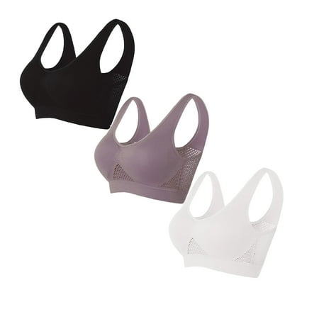 LUOGENLI Female Women Bras Wireless Front Closure New Women Yoga Gym Fitness Sports Bra Push up Hollow Bra Workout Gym Yoga *3Pcs Women Bras Comfortable Padded Women Bralette Sexy XXXXL