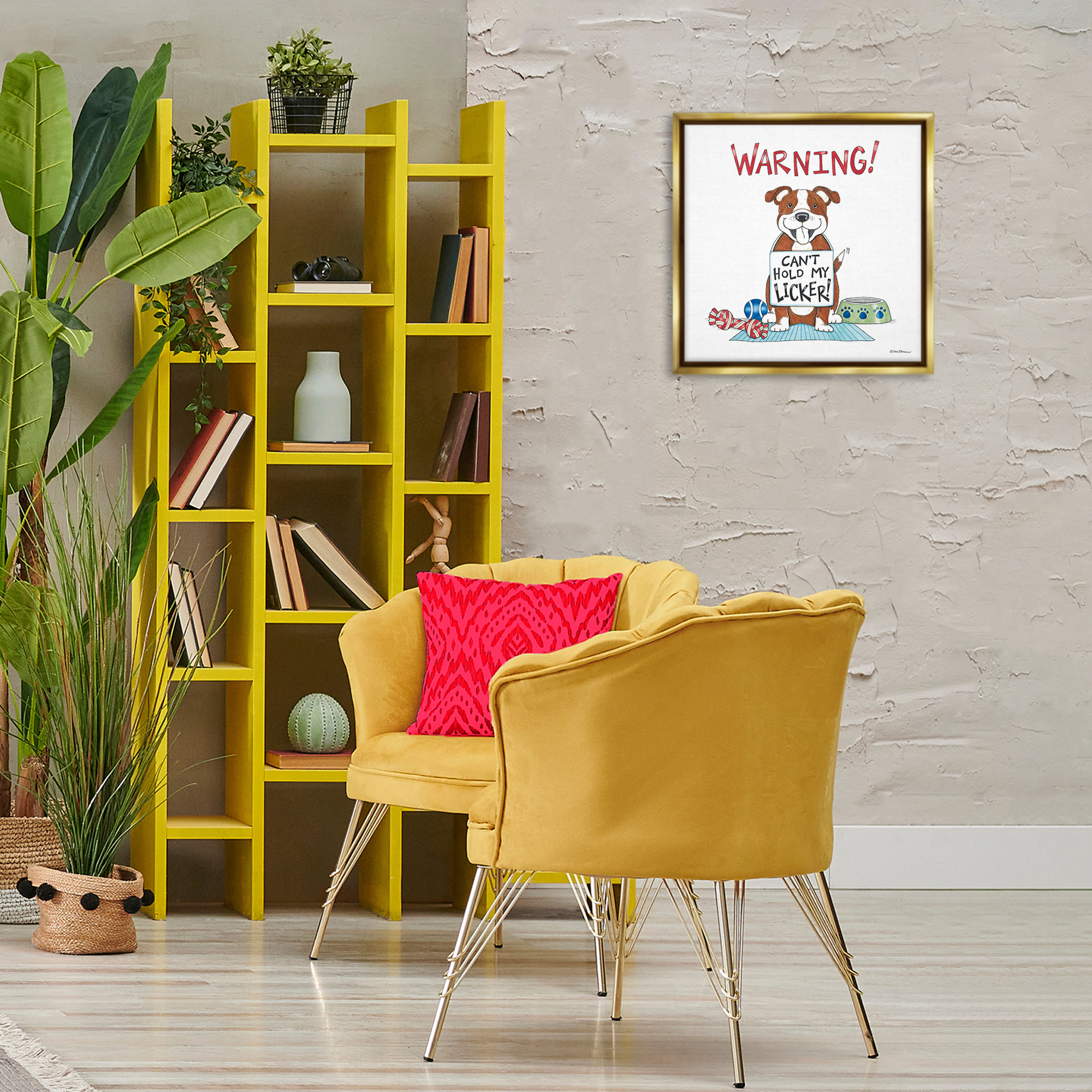 Stupell Industries Funny Can't Hold Licker Dog Animals Painting Gold Floater Framed Canvas Art Print Wall Art, 18 x 18