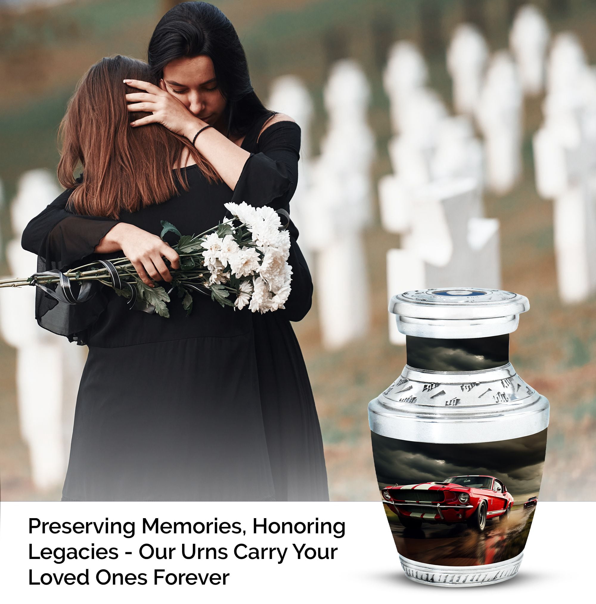 Classic Muscle Cars Racing Harmony's Rest - Mini Urn for Serene Tribute - Tiny Keepsake for Ashes - Funeral Urns For Human Ashes - Memorial Urns 3 Inch, 1 Pc