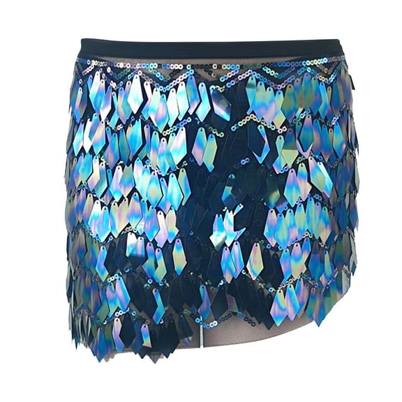 IUJSOY Women's Sequin Skirt Adjustable Stretchy Bodycon Night Out Party Shine Sparkly Mini Skirts