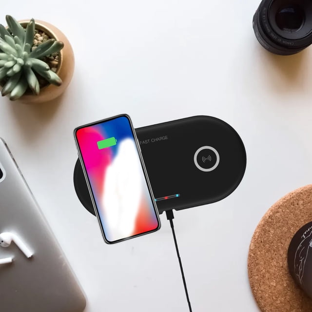 Cargador inalámbrico Lisbinx 2 en 1 multifunción, magnético, de 15 W, para auriculares de teléfono móvil.