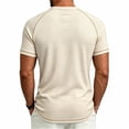 thumbnail image 6 of Men's Short Sleeve T-ShirtWaffle Henley , Contrast Stitching Raglan Sleeve Breathable Summer Casual Top,Khaki,L, 6 of 7
