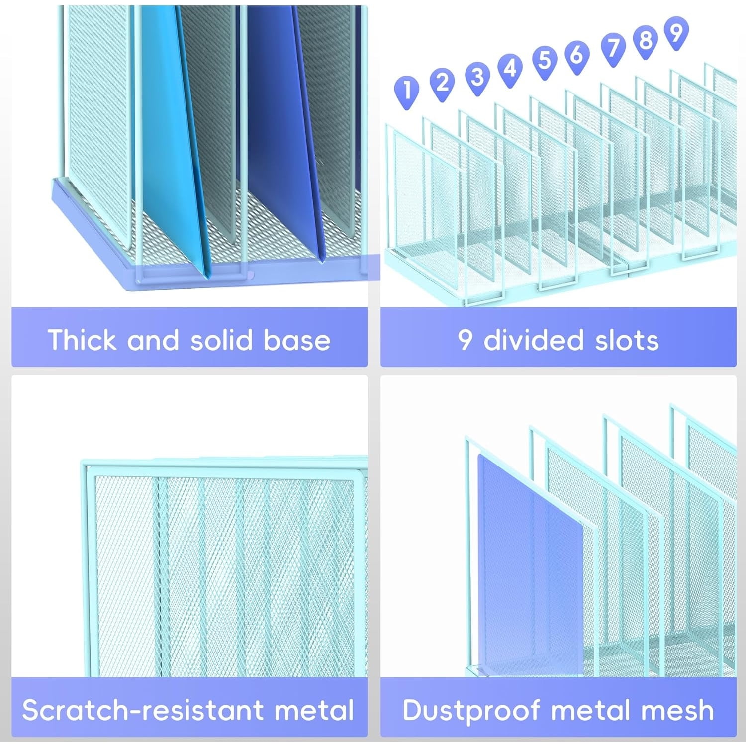 INTIGE Desktop File Sorter, Vertical File Folder, Mail Sorter Organizer, Metal Desktop Paper Folder Organizer
