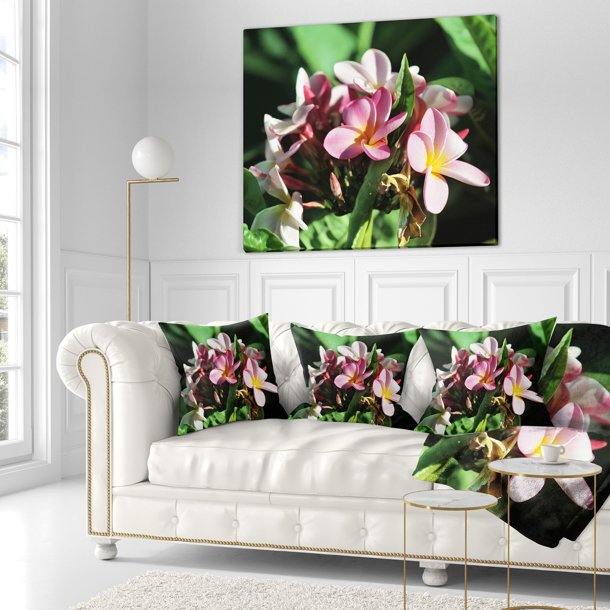 Designart Beautiful Little Pink White Flowers - Floral Throw Pillow - 18x18