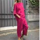thumbnail image 3 of Conjunto de dos piezas de cuello redondo, camisa de manga corta suelta, Top de pierna ancha con bolsillo, pantalones informales, traje elegante de oficina, moda, 2024, 3 of 5