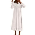 thumbnail image 3 of IQPE Women‘s Flannel Nightgown Long Sleeve Warm Sleep Dress Cozy Winter Pajamas Princess Style Loungewear White, 3 of 4