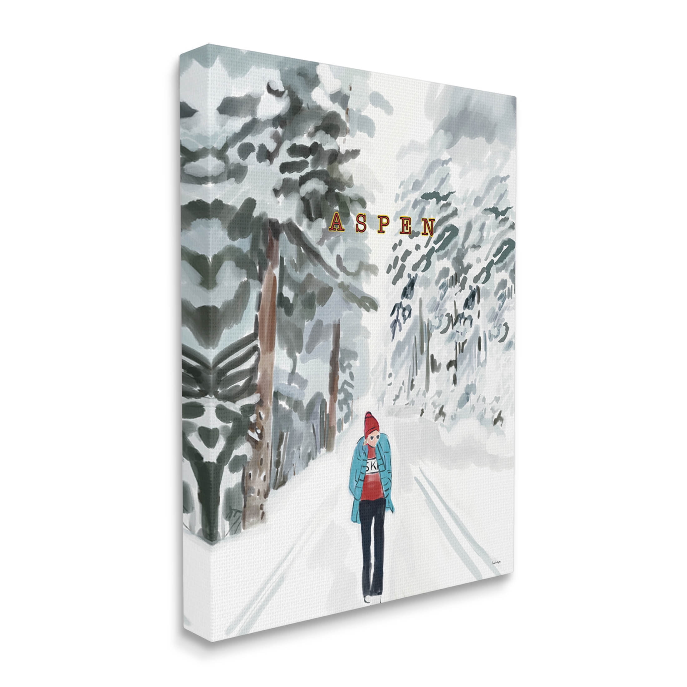 Stupell Industries Snowy Aspen Scenery Girl Walking Graphic Art Gallery Wrapped Canvas Print Wall Art, Design by Amelia Noyes