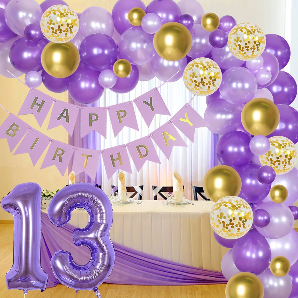 PAKBOOM Happy 13th Birthday Backdrop - 4x6ft Pink Purple Gold Banner, Girls Birthday Party Decorations - View #7