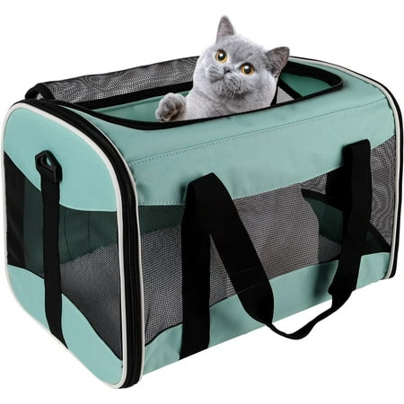 Cat Carrying Case - Pet Carrier Up to 30Lbs Soft Sided Protable and Breathabl Pet Travel Carrier Pet Travel Carrier Removable Fleece Pad Collapsible for Large Cats Small Dogs(X-Large Green)